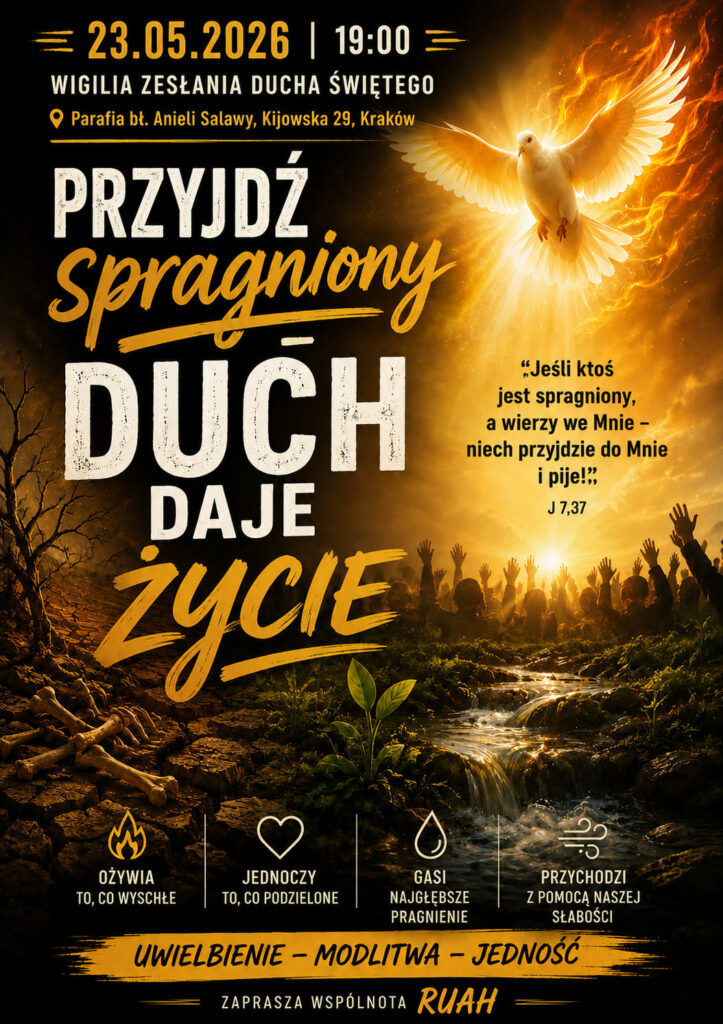 Uwielbienie z modlitwą o Wylanie Ducha Świętego prowadzone przez wspólnoty: „Ruah ” i ” Shalom”